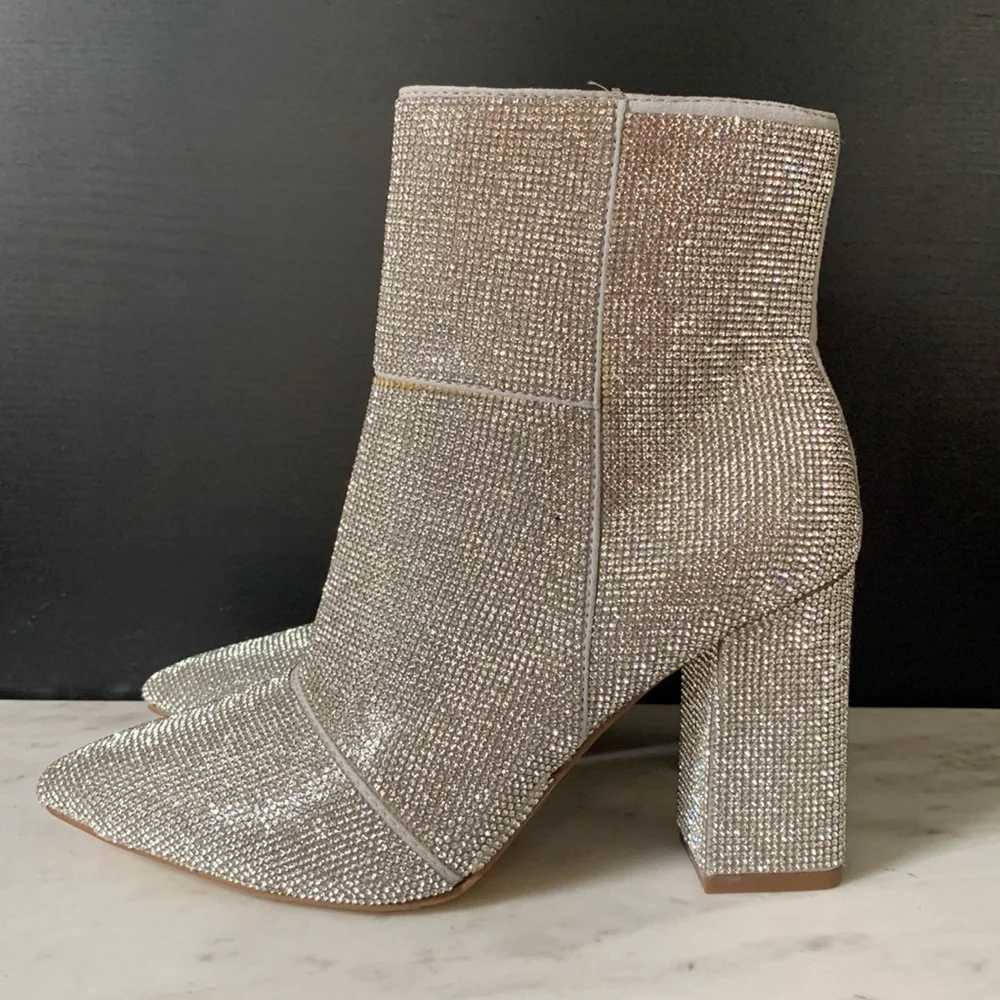 Madden Girl Flex-r Pointed Toe Block Heel Rhinestone Embellished Ankle  …